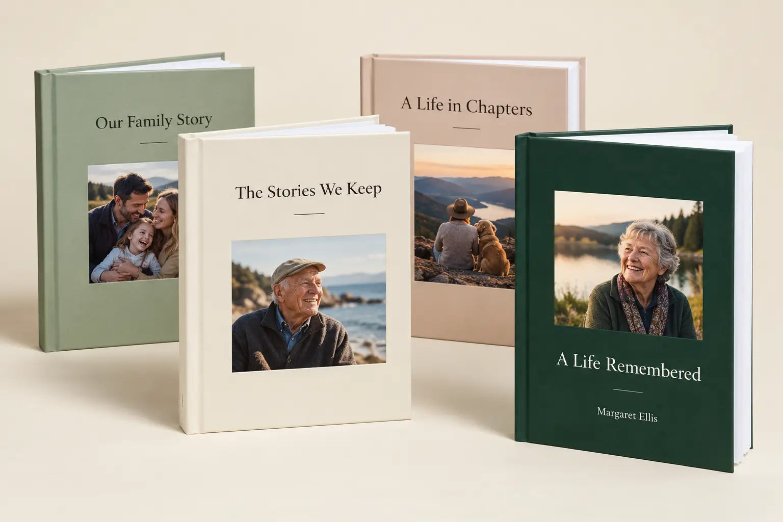 Illustrative contemporary hardcover memoir cover designs